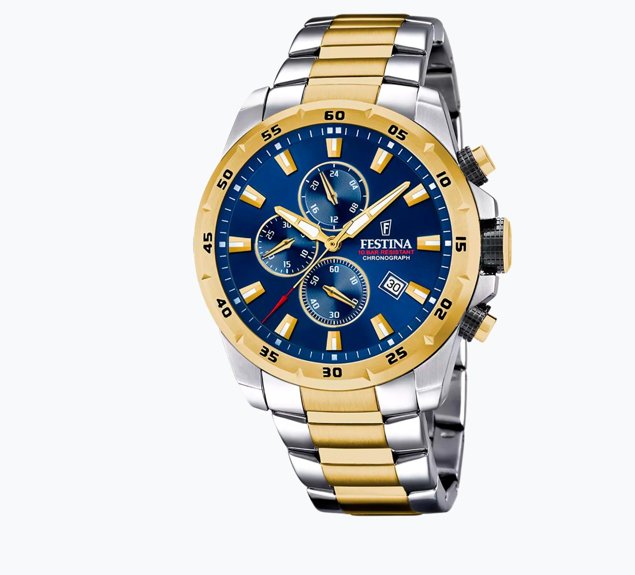 Festina 100m,bic, chrono ,blå skive