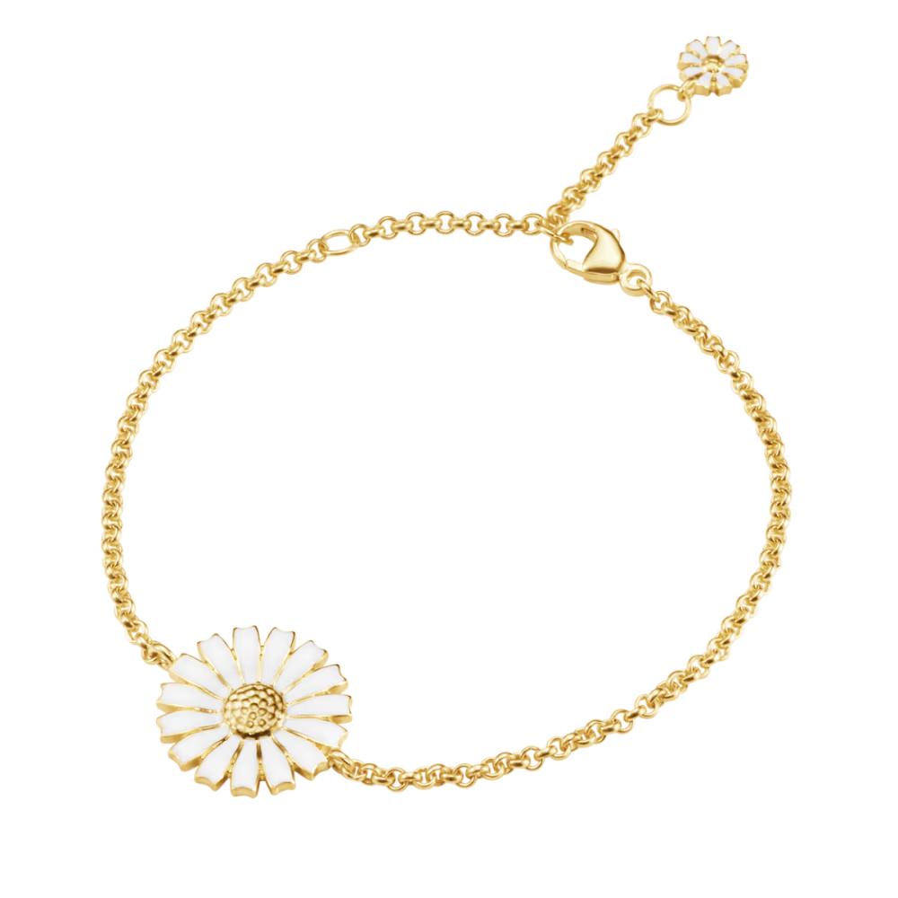 DAISY BRACELET SILVER GP WHITE ENAMEL 15MM 18.5 CM