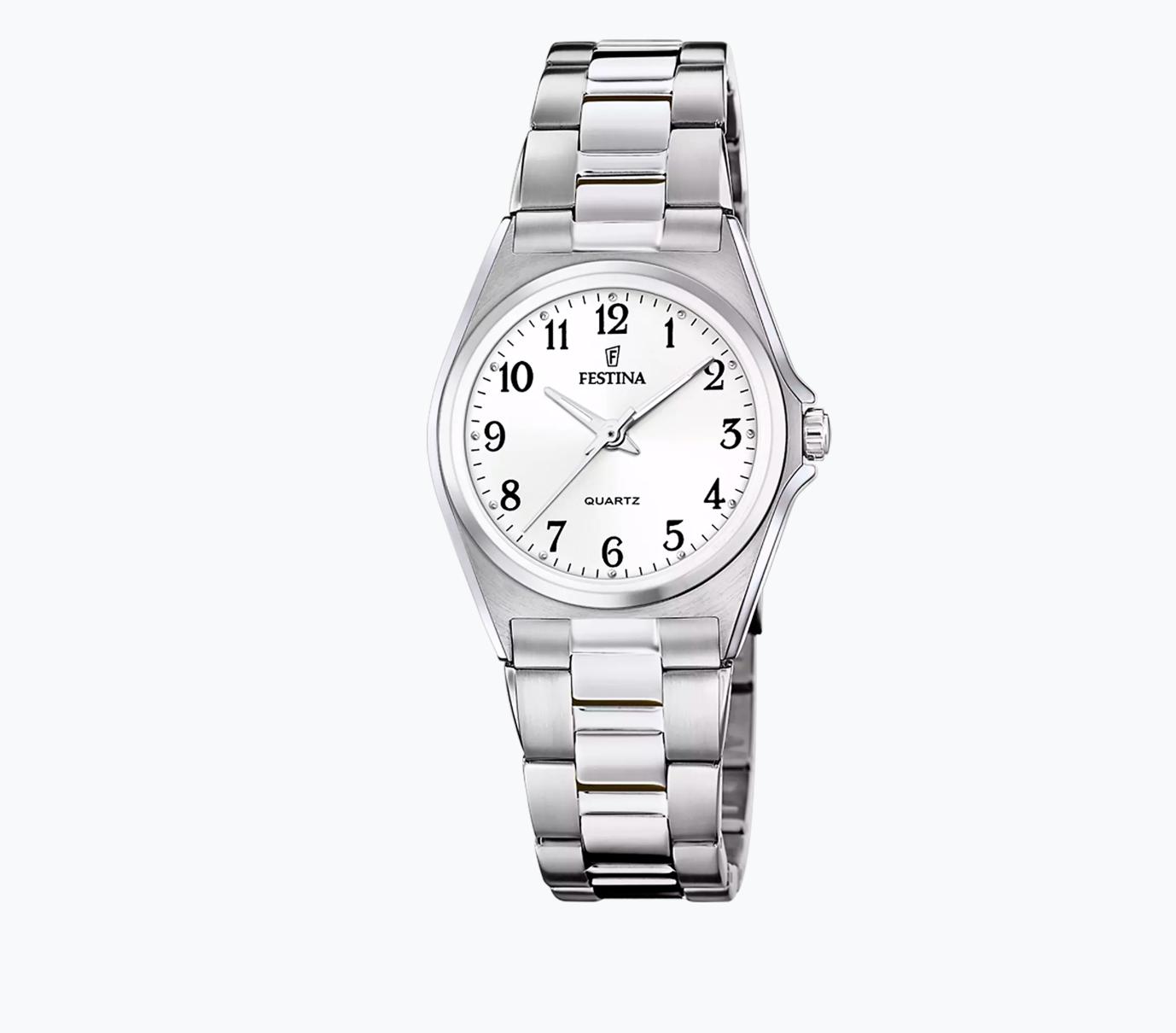 Festina stål 50m, lenke, hvit skive,alle tall