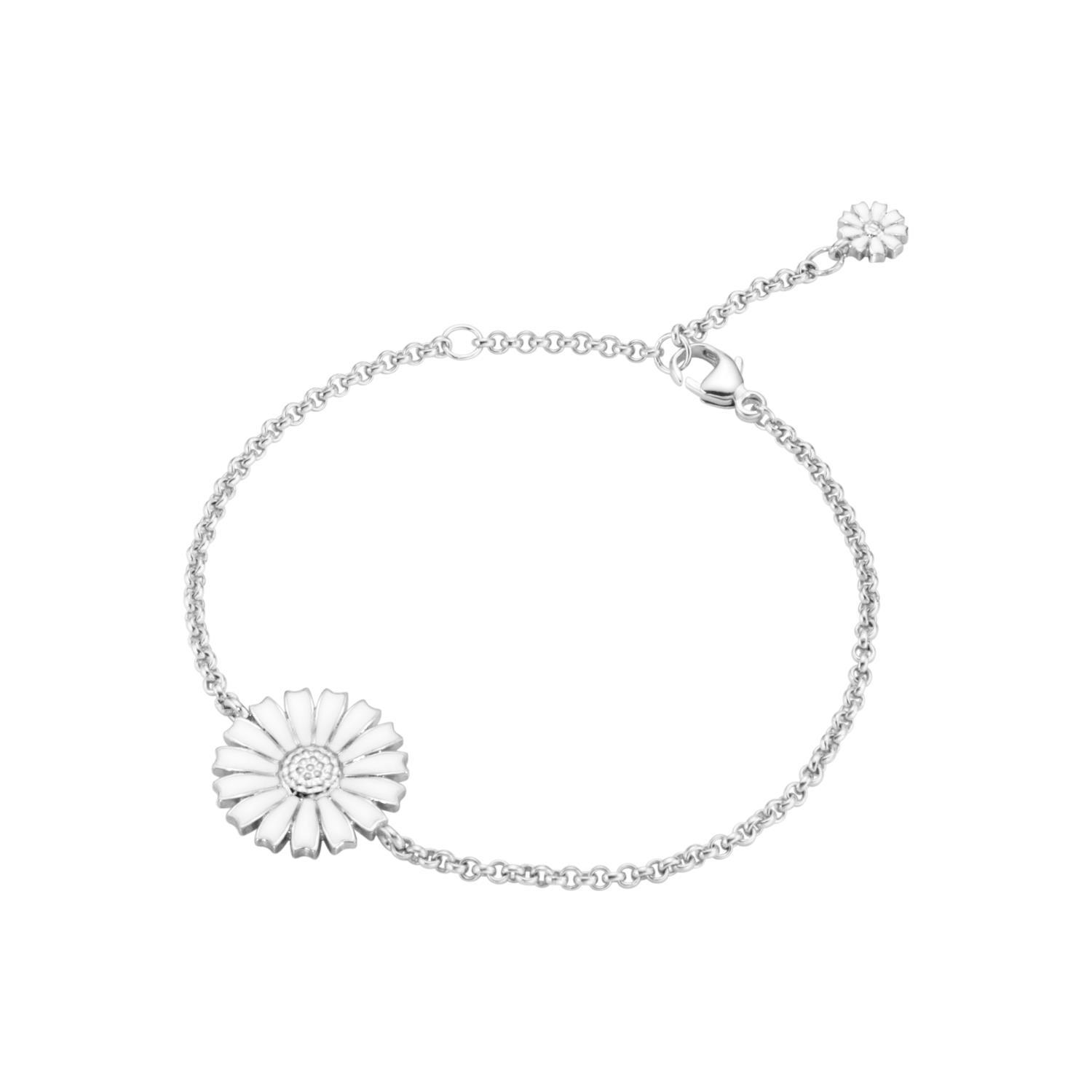 DAISY BRACELET SILVER RH WHITE ENAMEL 15MM 18.5 CM