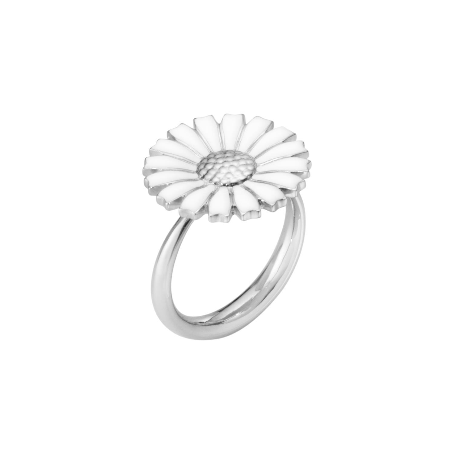 DAISY PLAIN SHANK RING SILVER RH WHITE ENAMEL 18 MM 54