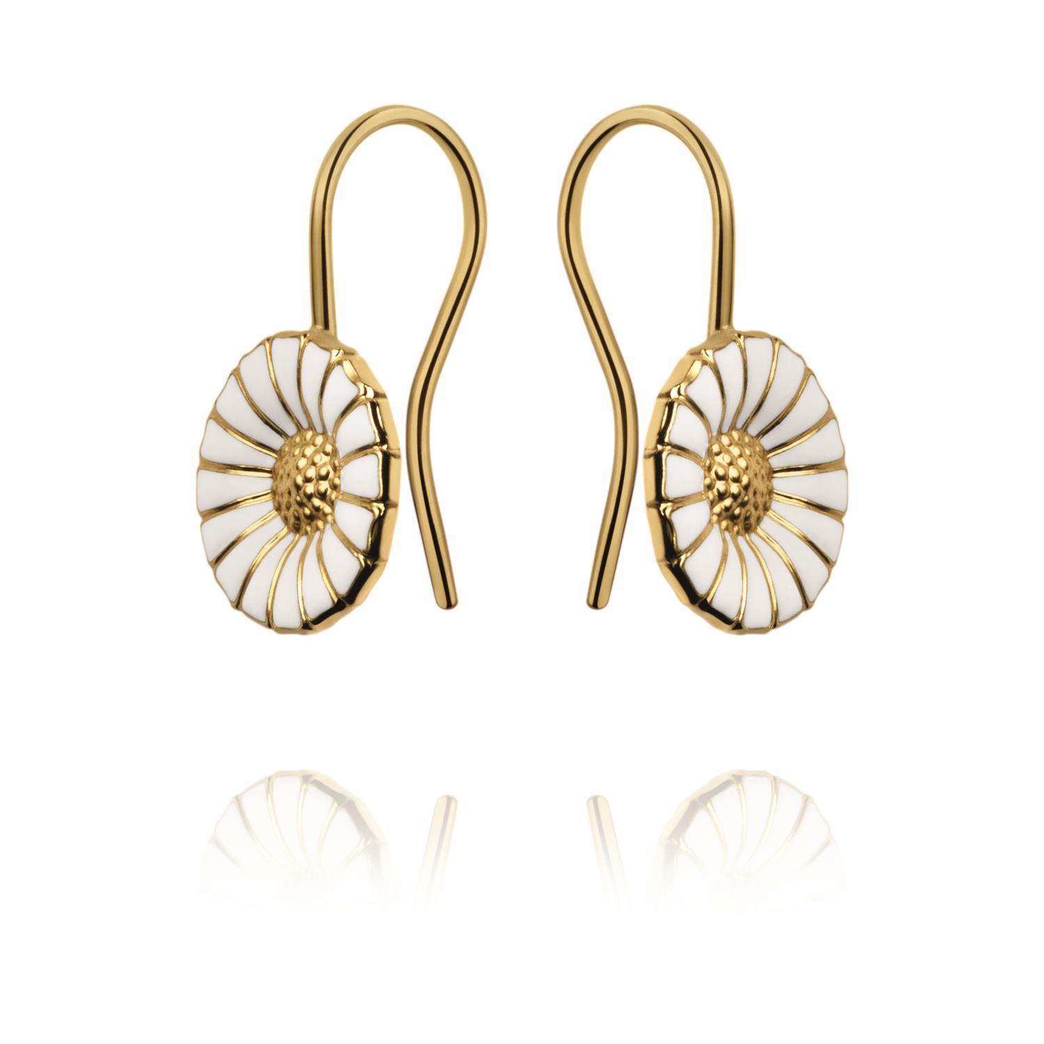 DAISY EARHOOKS 2025 SILVER GP WHITE ENAMEL 11 MM