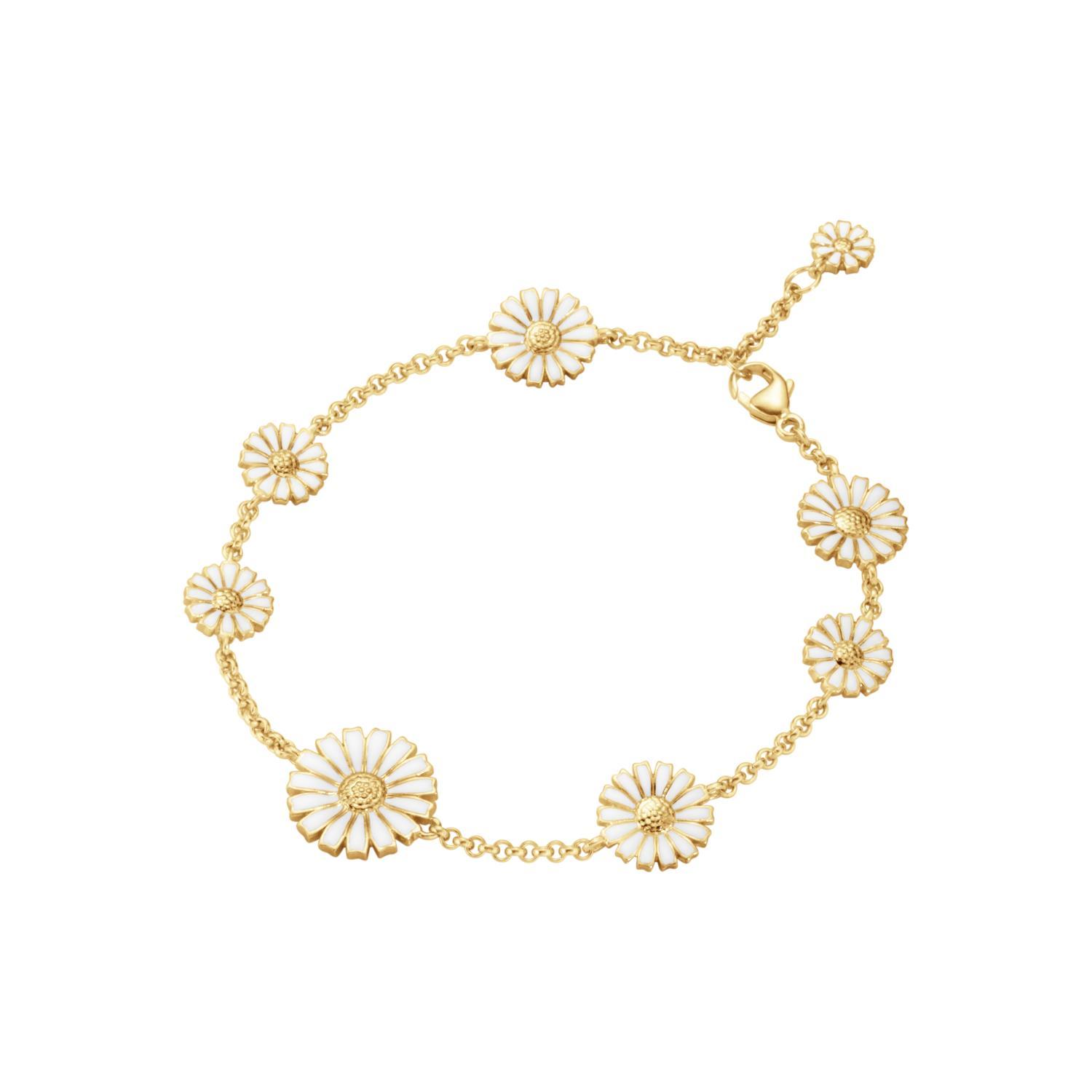 DAISY 8 FLOWER BRACELET SILVER GP WHITE ENAMEL 18.5 CM