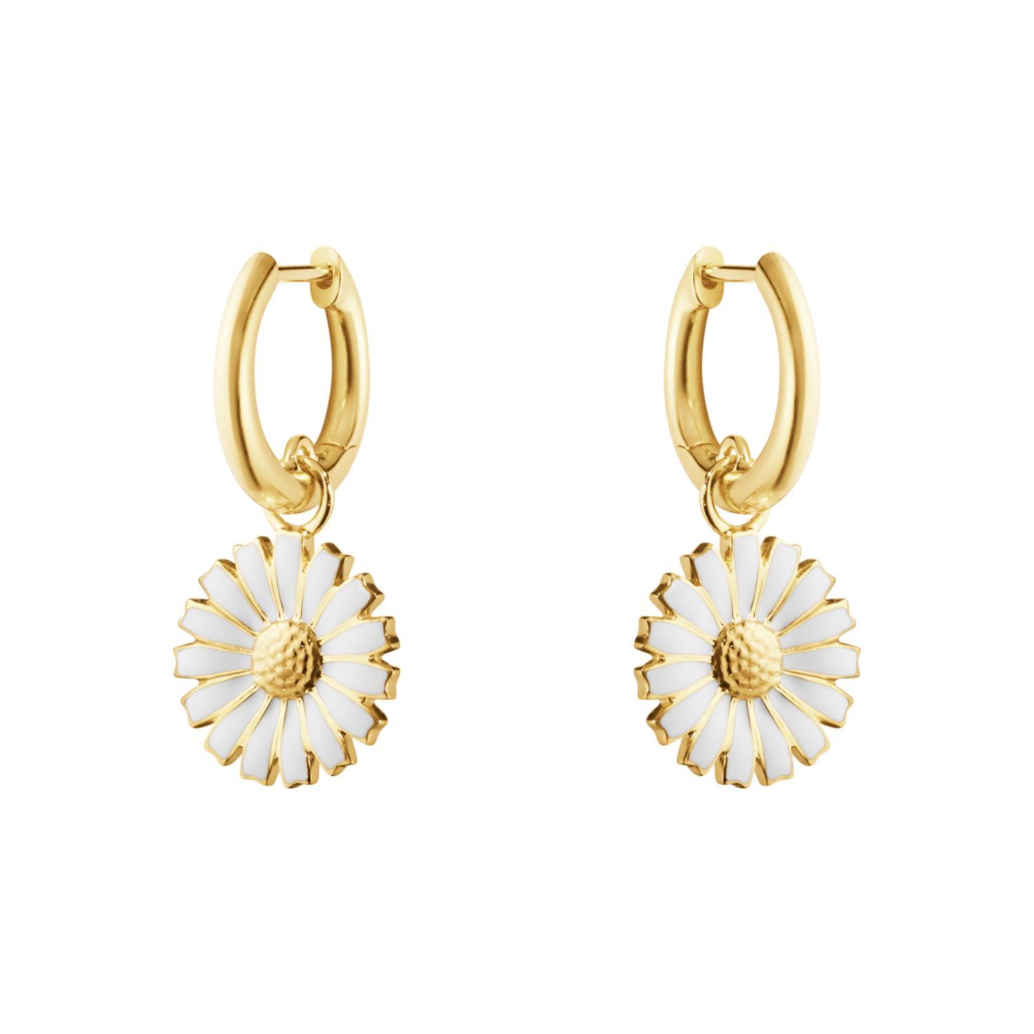 DAISY EARRING SILVER GP WHITE ENAMEL 13 MM