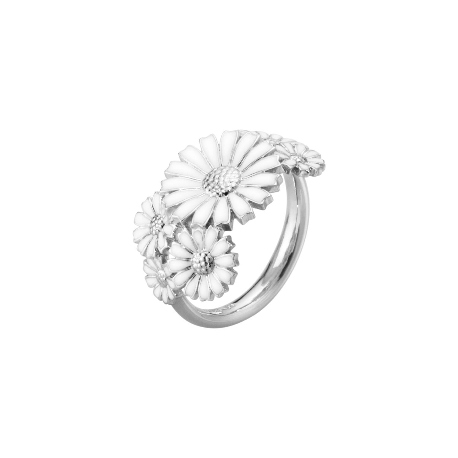 Daisy Layered Ring Silver RH White Enamel
