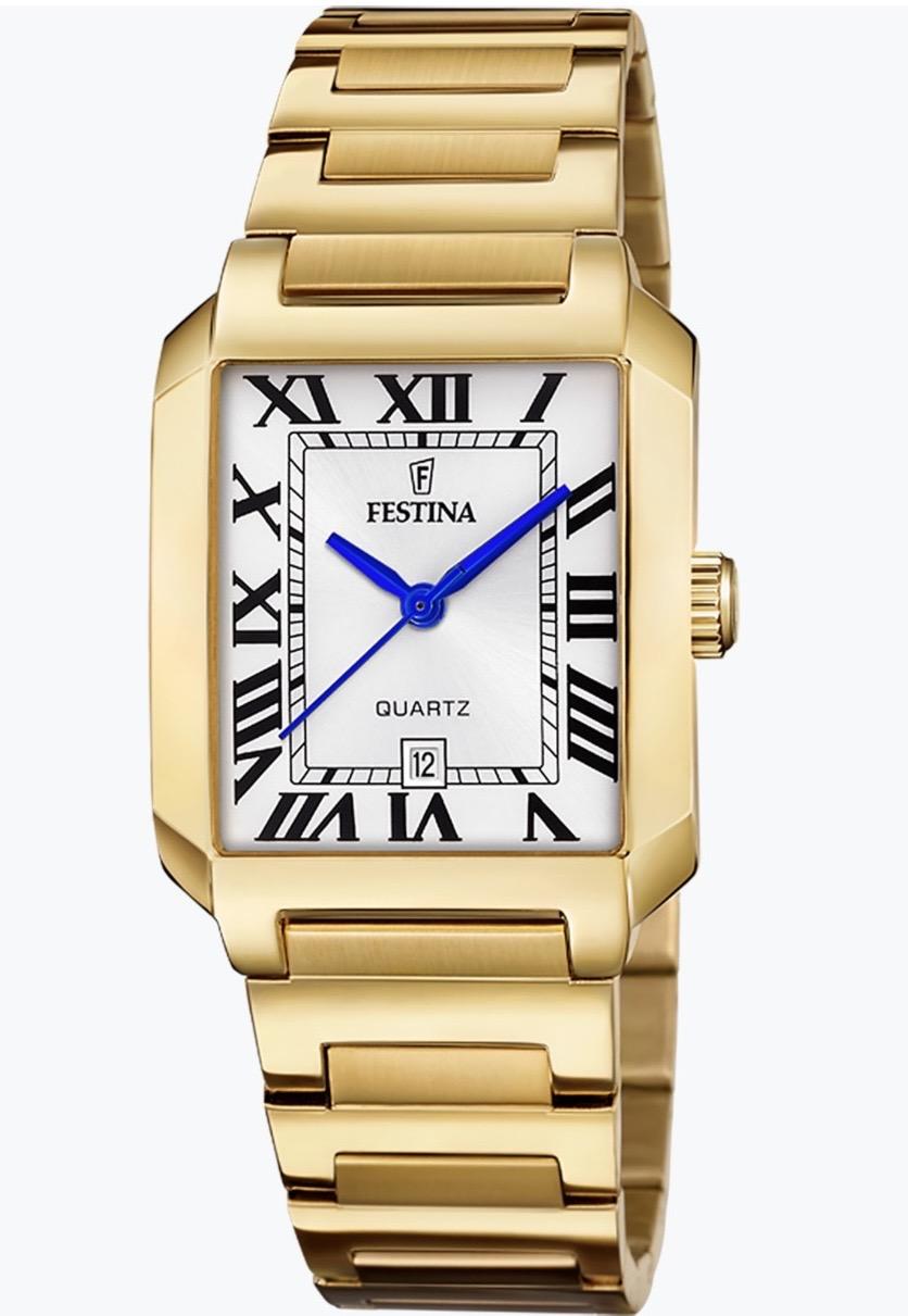 Festina pvd 50m,lenke,rektangulær, hvit skive romer