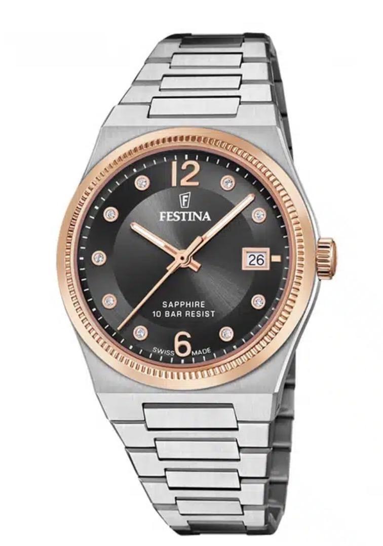 Festina Swiss Made, da, lenke,rose, m.brun skive *