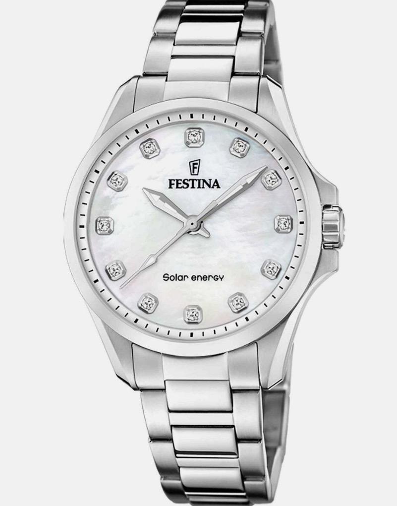 Festina dame, stål lenke, solar, MOP skive med stener *