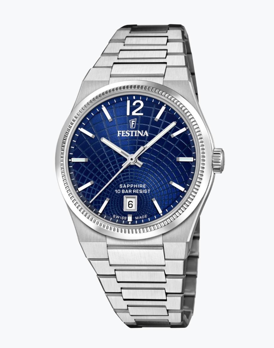 Festina Swiss Made, dame, lenke, blå skive, safirglass, 10 ATM, Ø 35 mm